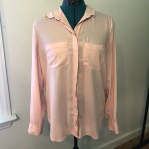 Satin baby pink button down blouse